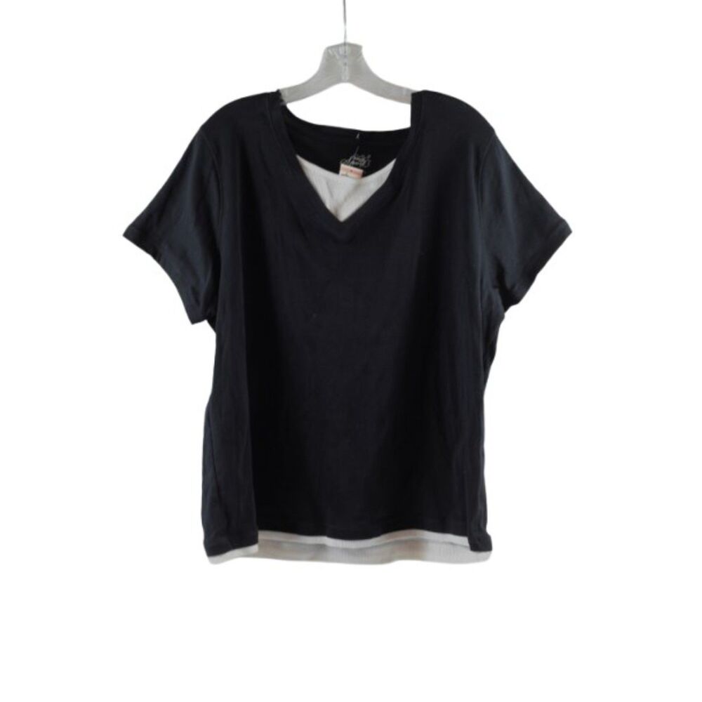 Style & Co Black White Trim Women's Casual Shirt Short Sleeve Pullover 2X 034